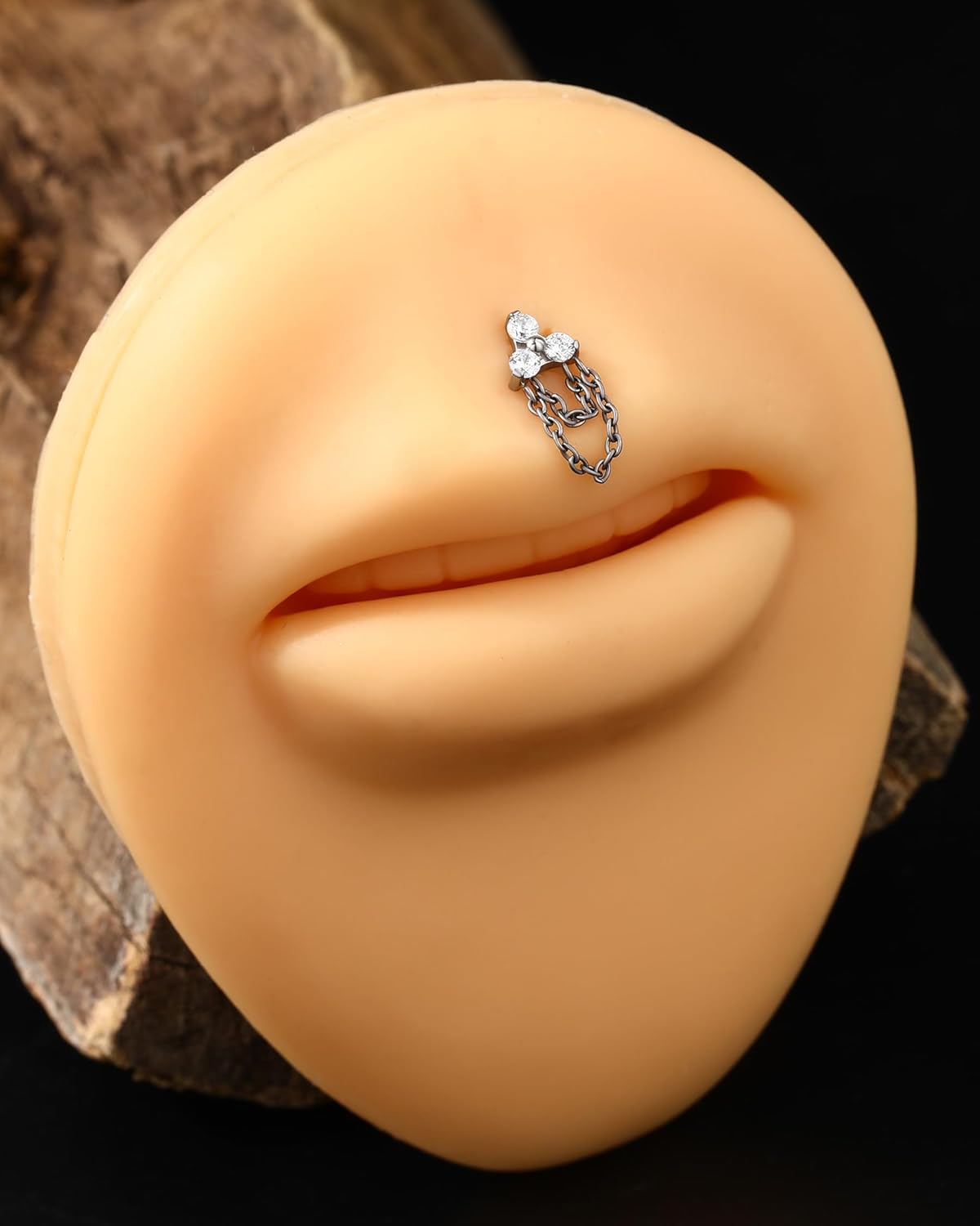 Jewseen G23 Titanium Chain Cartilage Stud Internally Threaded Flat Back Earrings 16g Nose Stud Clover Tragus Helix Earrings Lip Piercing Jewelry for Women Men - Image 6