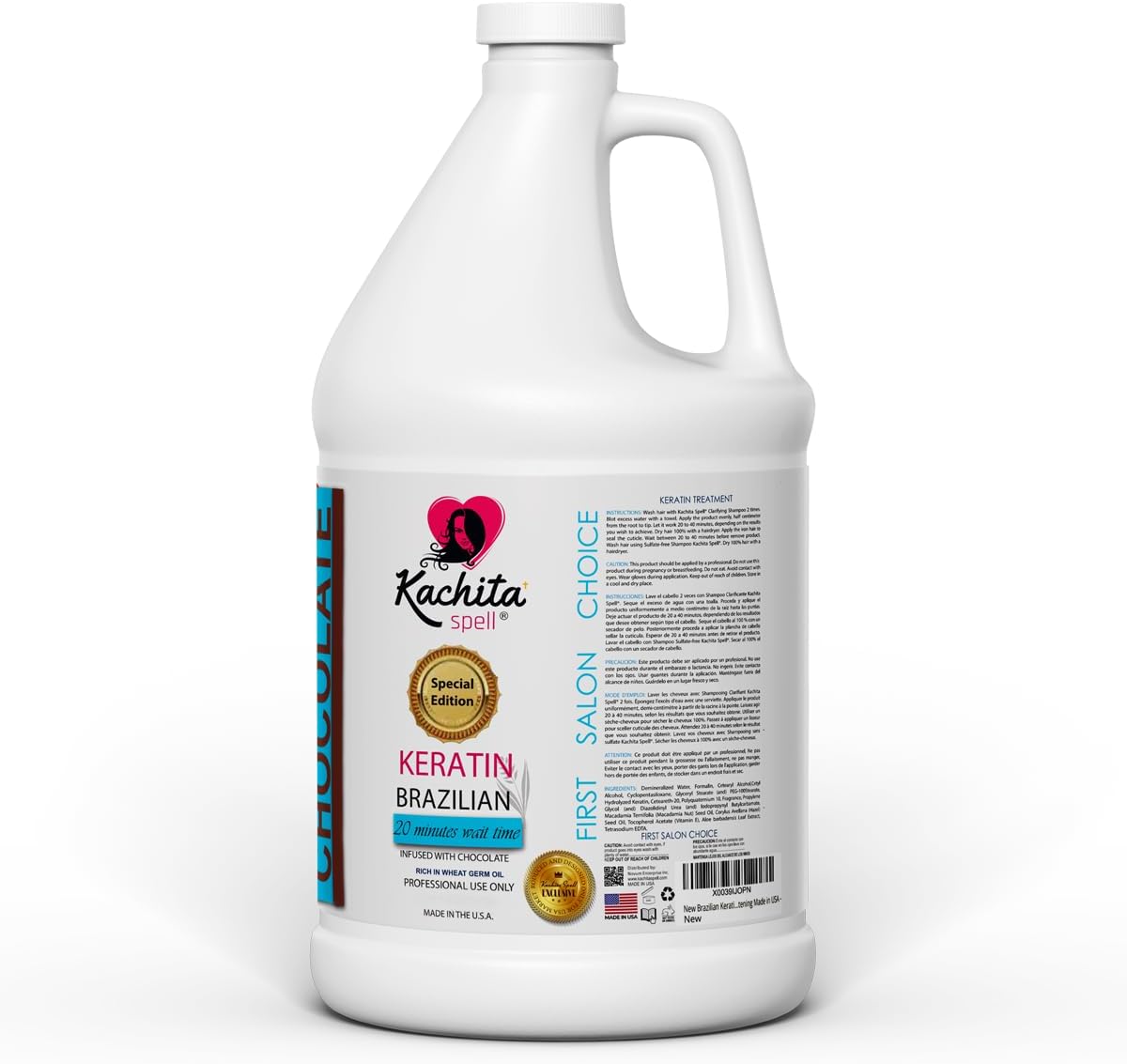 Kachita Spell Brazilian Keratin Hair Straightening Treatment, Lasts Up to 18 Weeks, Keratin Chocolate & Argan Oil Complex for Professionals & Home, 128 fl oz, 1 Gallon