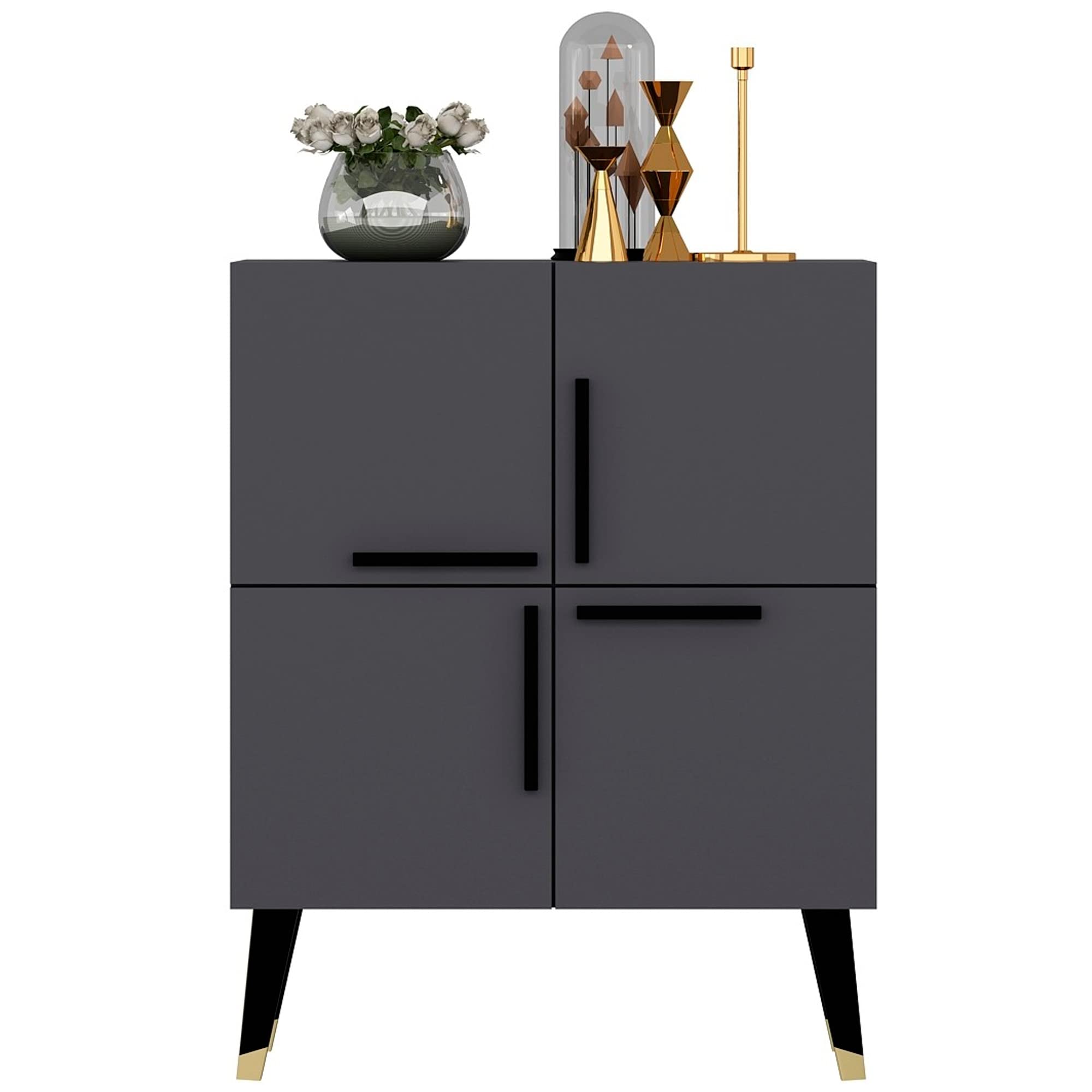 Well Home MOBILIARIO & DECORACIÓN Anthracite Walnut Cabinet with 100% Melamine Coated chipboard, 70x90x35