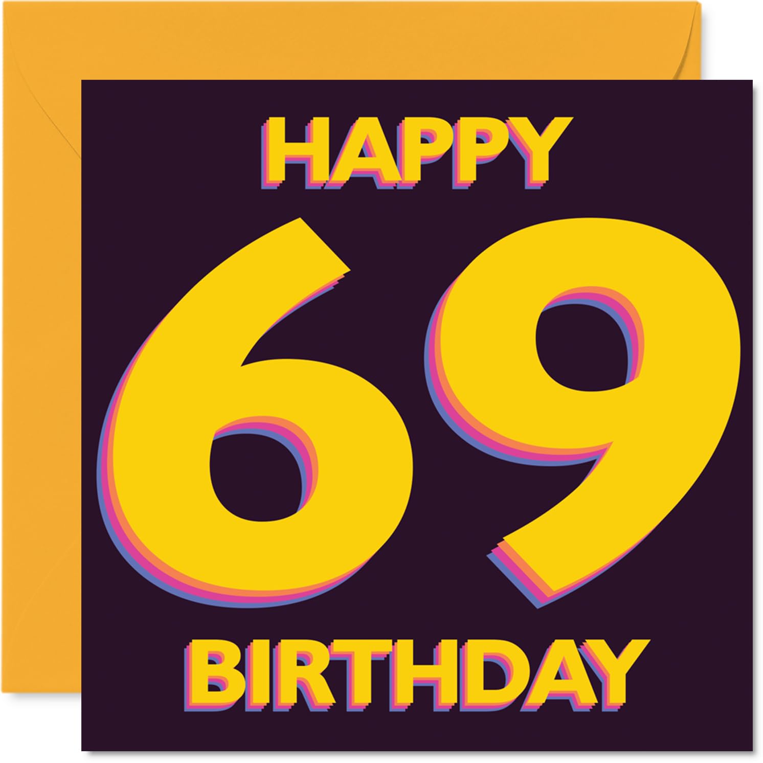 Playful 69th Birthday Card - Bold and Cheeky Birthday Vibes - Vibrant Yellow 69 on Rich Purple - Sure to Stand Out and Raise a Grin - 145mm Square, Envelope Included
