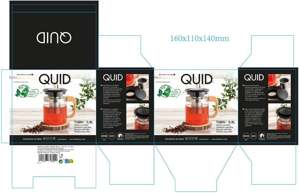 Quid Tubin Glass Teapot Filter Stainless Steel 0.8 Litre