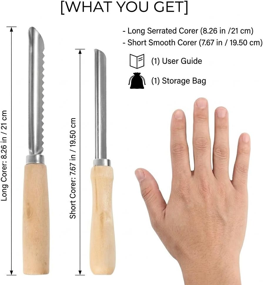 Cabilock 2-Piece Stainless Steel Jalapeno Corer & Zucchini Corer Tool Set - Heavy Duty Pepper Core Remover with Serrated & Smooth Blades - Multi-Use Vegetable & Fruit Pitter for Pear, Cherry, Jujube