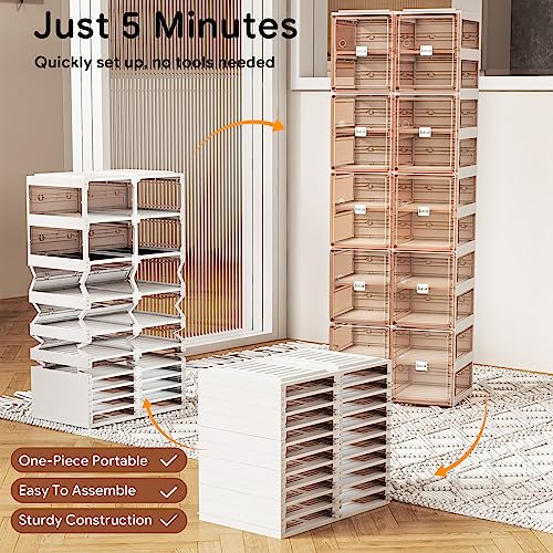 Binsio Shoe Storage Cabinet, One Piece Portable Shoe Rack Organizer, Easy Assemble Shoe Cabinet With Doors, Plastic Clear Shoe Box, Foldable Shoe Cubby Storage For Closet, Entryway, Bedroom, 10 Tiers #TOP1