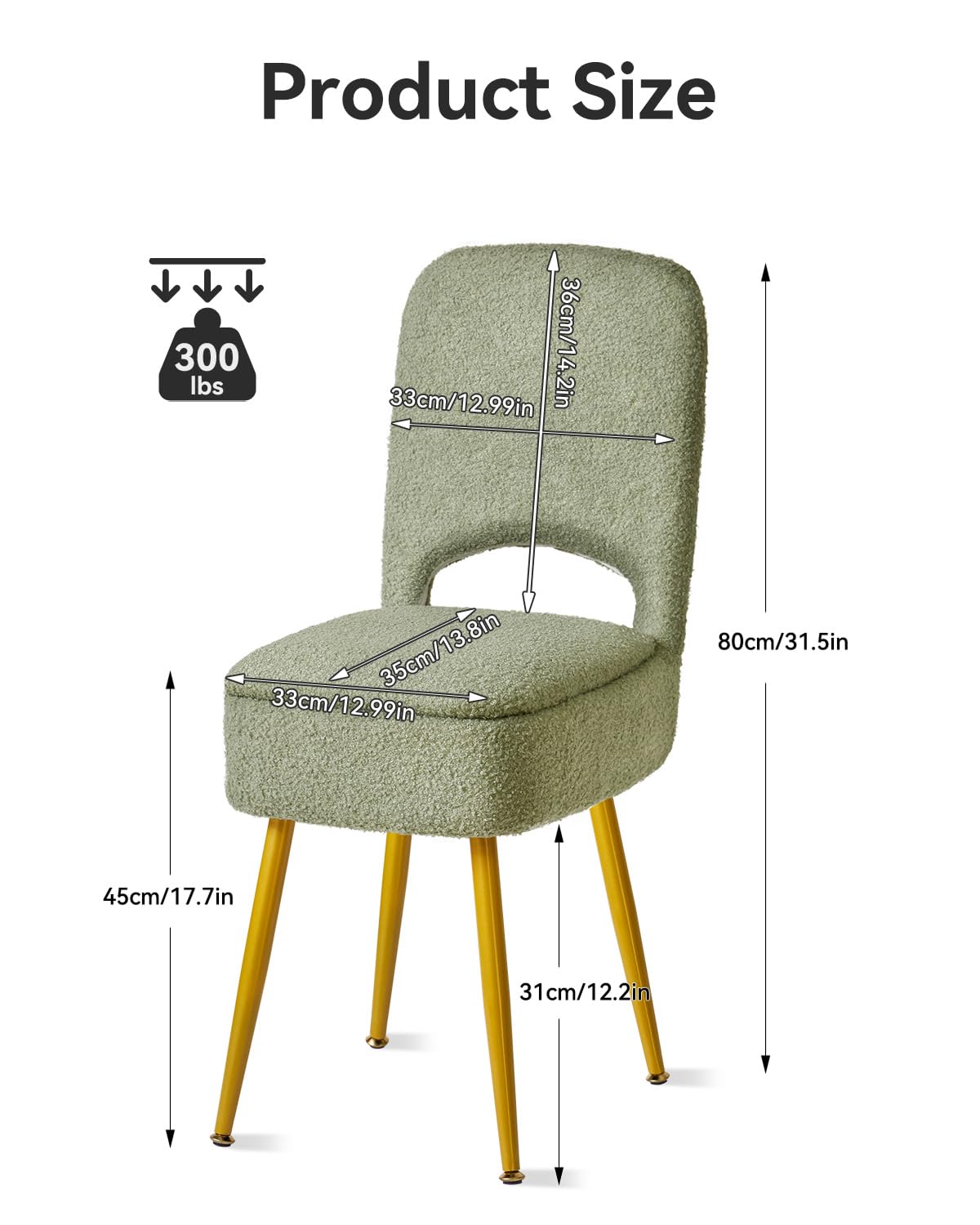 IBUYKE Stuoia da toeletta con schienale pieghevole, Ottomano quadrato in velluto Teddy, Sedia da trucco per soggiorno, 4 gambe metalliche con piedi antiscivolo, Verde WBD027D