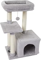 FISH&NAP Cute Grey Cat Tree for Kittens - Indoor Tower with Sisal Scratching Posts, Jump Platform, Cozy Condo & Play House
