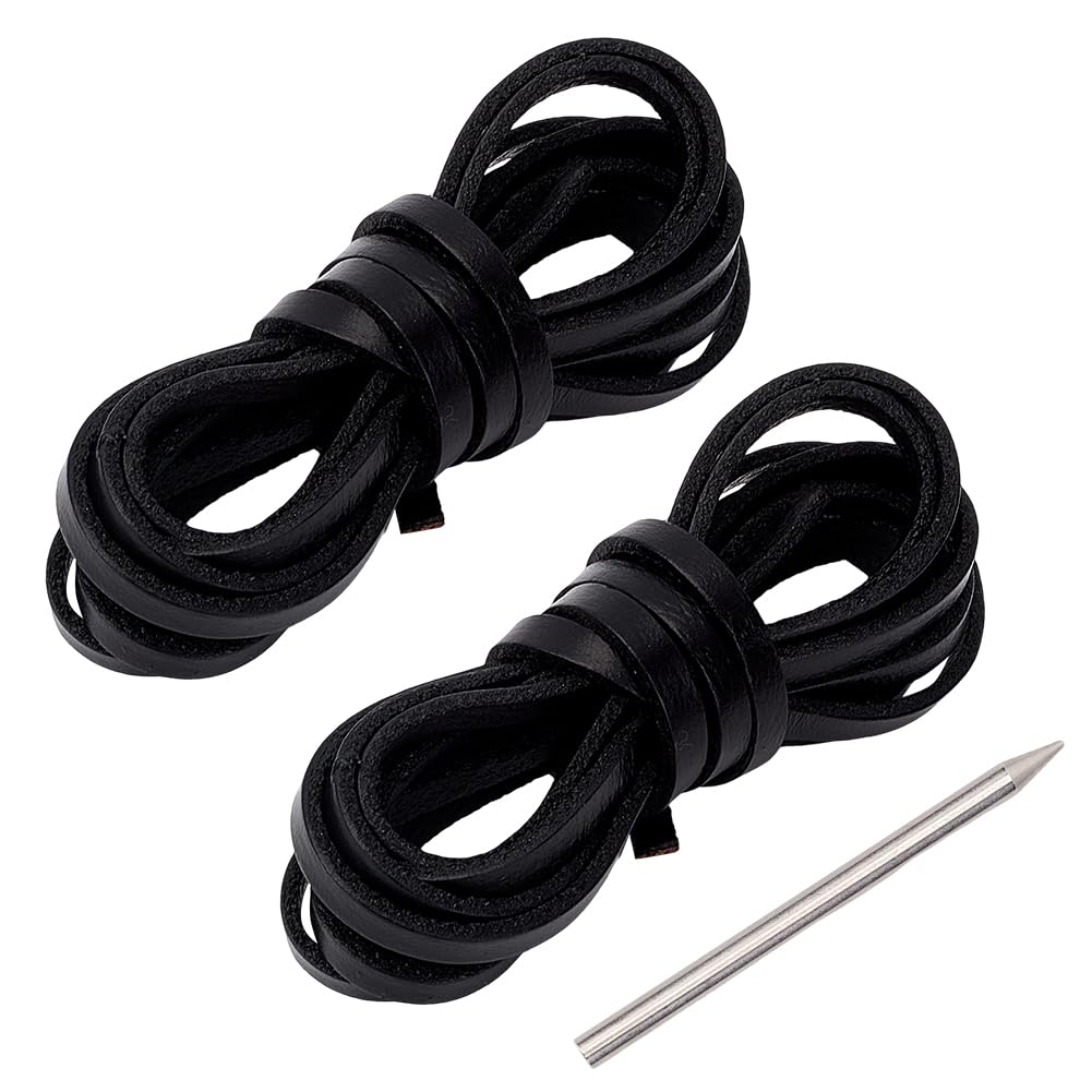 GORGECRAFT Kit de Remplacement de Gants de Softball (4.4 Yard) Lacets en Cuir de Vache Noir Portable pour Gants de Baseball avec Aiguille de Laçage en Acier Inoxydable pour Receveurs et Athlètes