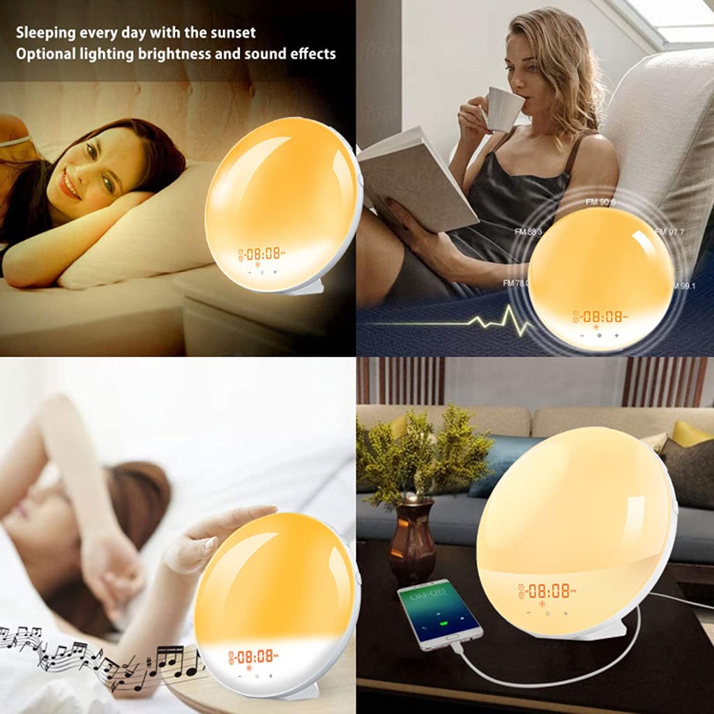 Sveglia con Simulazione Alba/Tramonto, con la Funzione Snooze, Touch Control Wake Up Light, Lampada da Comodino Dimmerabile, 4 Allarmi, 7 Suoni, 20 Luminosità
