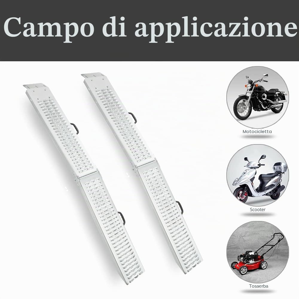 FIVMEN 2 rampe di carico pieghevoli, PKW, capacità di carico 400 kg, rampa di carico, per moto, rimorchio, tosaerba