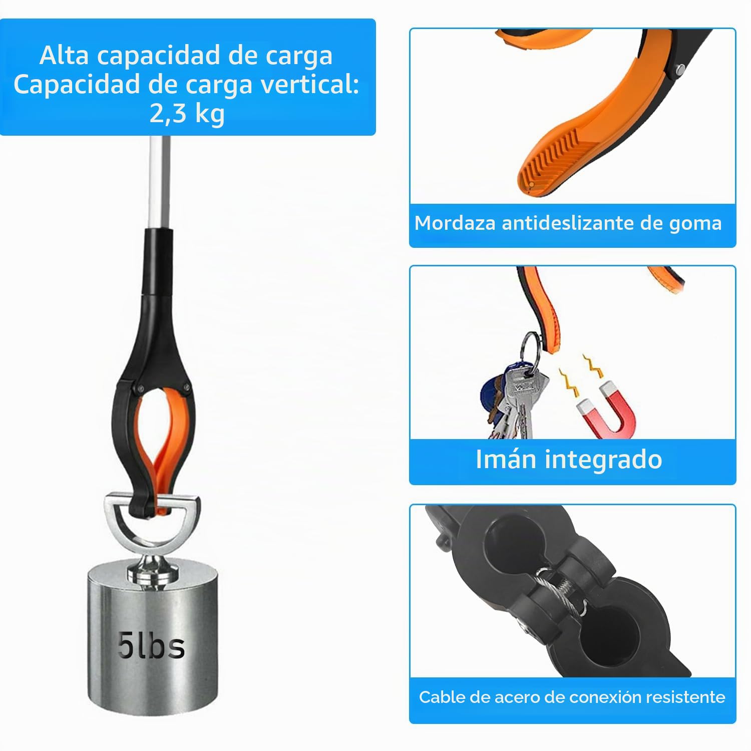 Wiseten 2 Piezas Pinza Recoge Objetos Plegable, 110cm Brazo con Pinza Larga | para Alcanzar Objetos para los Viejos, Recogedor de Basura, Pinzas Extensibles con Imán para Discapacitados