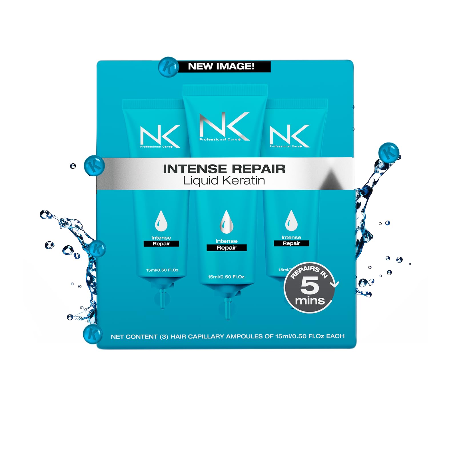 NK Professional Care Intense Repair Ampoule, 3 Pack Hair Treatment for Dry Damaged Hair, Hair Protein Treatment, Damaged Hair Repair, 15ml/ea