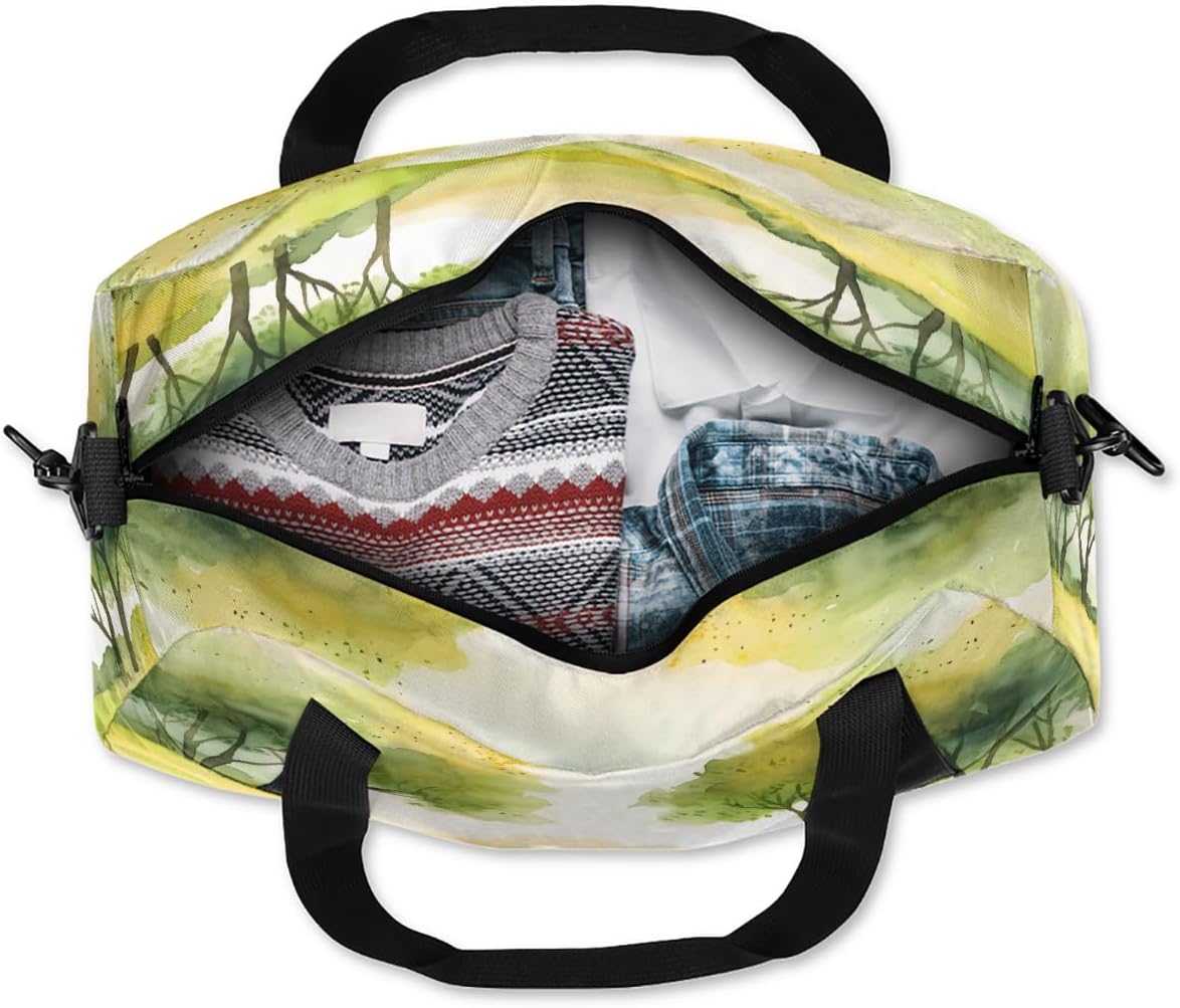 Kids Travel Duffle Bag Weekender Overnight Bag Gym Tote for Boy Girls Carry On Workout Duffel Bag(Watercolor Trees Green)