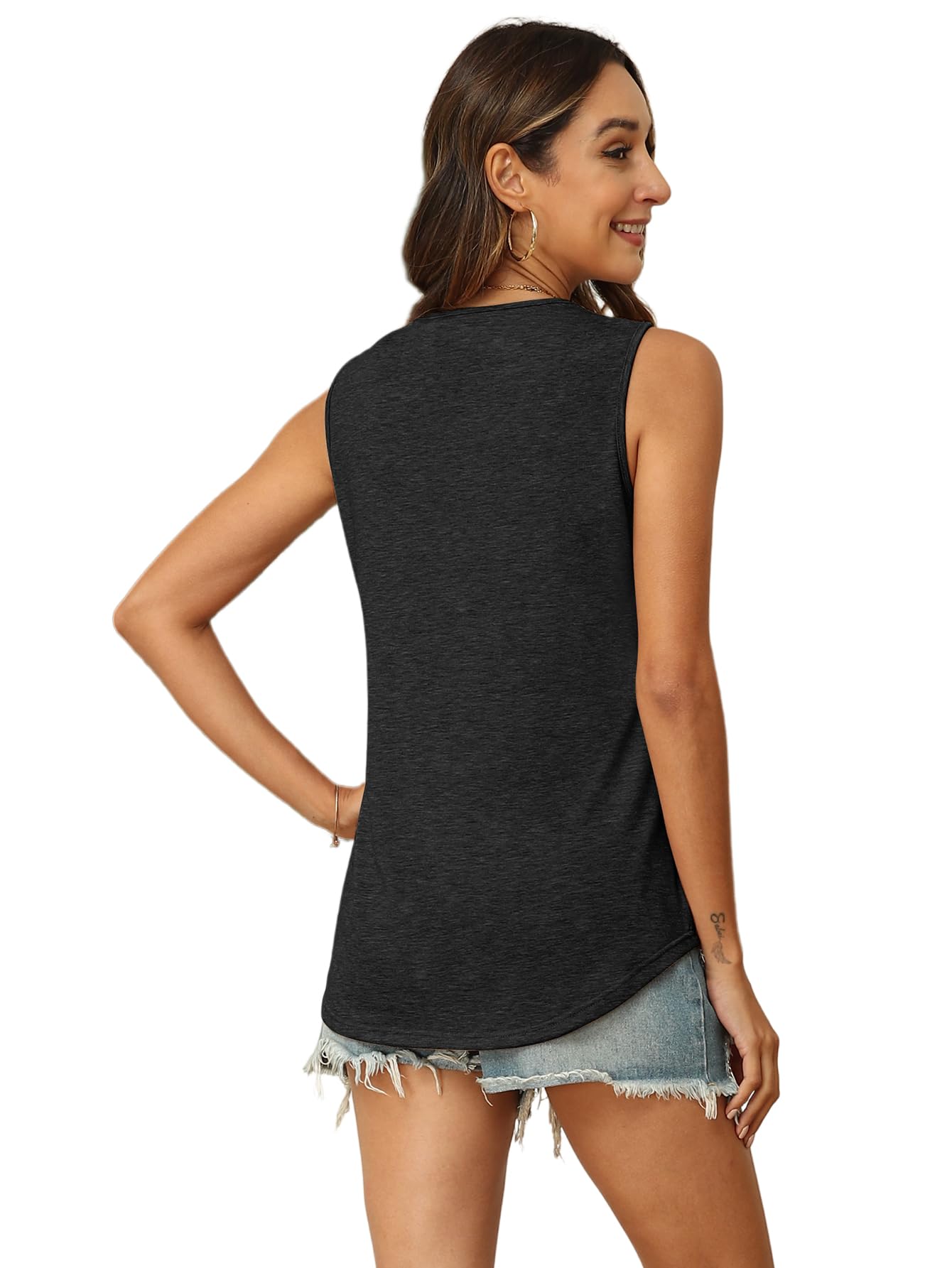 EyMuse Damskie podkoszulki z dekoltem w serek letnia tunika bez rękawów codzienne podstawowe koszule prawdziwe klasyczne koszulki śliczne modne ubrania