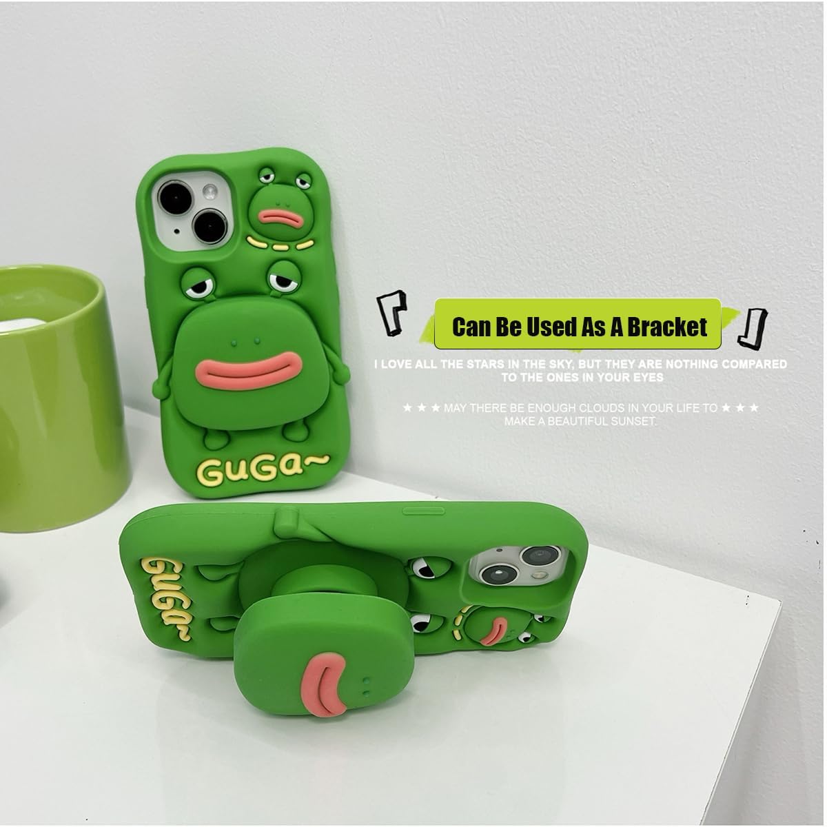 Bracket Phone Case Compatible with iPhone 17，Cute 3D Cartoon Ugly Frog Holder Funny Soft Silicone Shockproof Protective Cover for Women Girls image 2