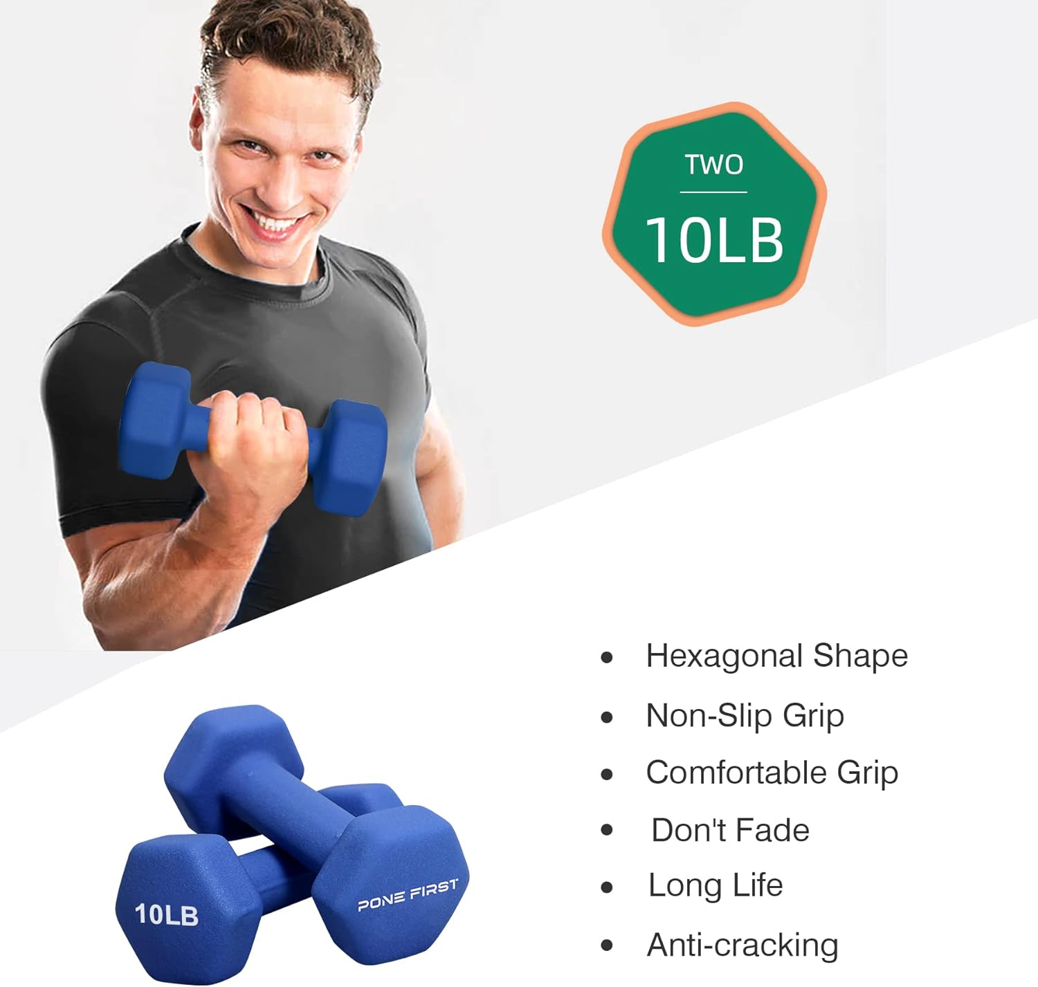 Dumbbell Hand Weight Pairs – Neoprene Dumbbell Exercise & Fitness For Home Gym Equipment and Adjustable Dumbbell Sets–Non-Slip, Color Coded Hex Shaped Free Weights For Women,Men 2LB 3LB 5LB 8LB 10LB Pounds