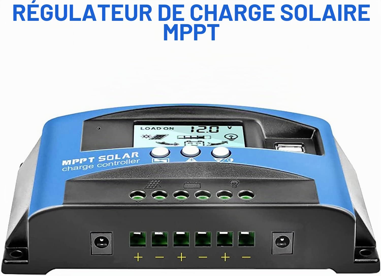 100A Contrôleur de Charge Solaire 12V 24V Auto, Régulateur Panneau Solaire 100A avec 5V Double Port USB et écran LCD pour Batteries Plomb et