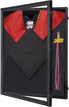Tmegee Graduation Shadow Box - Graduation Gown Display, Wall-Mount Lockable Graduation Display Frame with Acrylic Glass Door for Graduation Keepsakes, Cap and Gown, Dioplma, Black