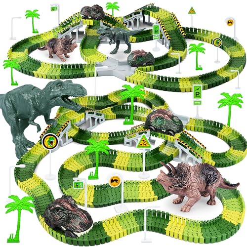 252 Pcs Dinosaur Race Track Playset - Flexible & Bendable Track