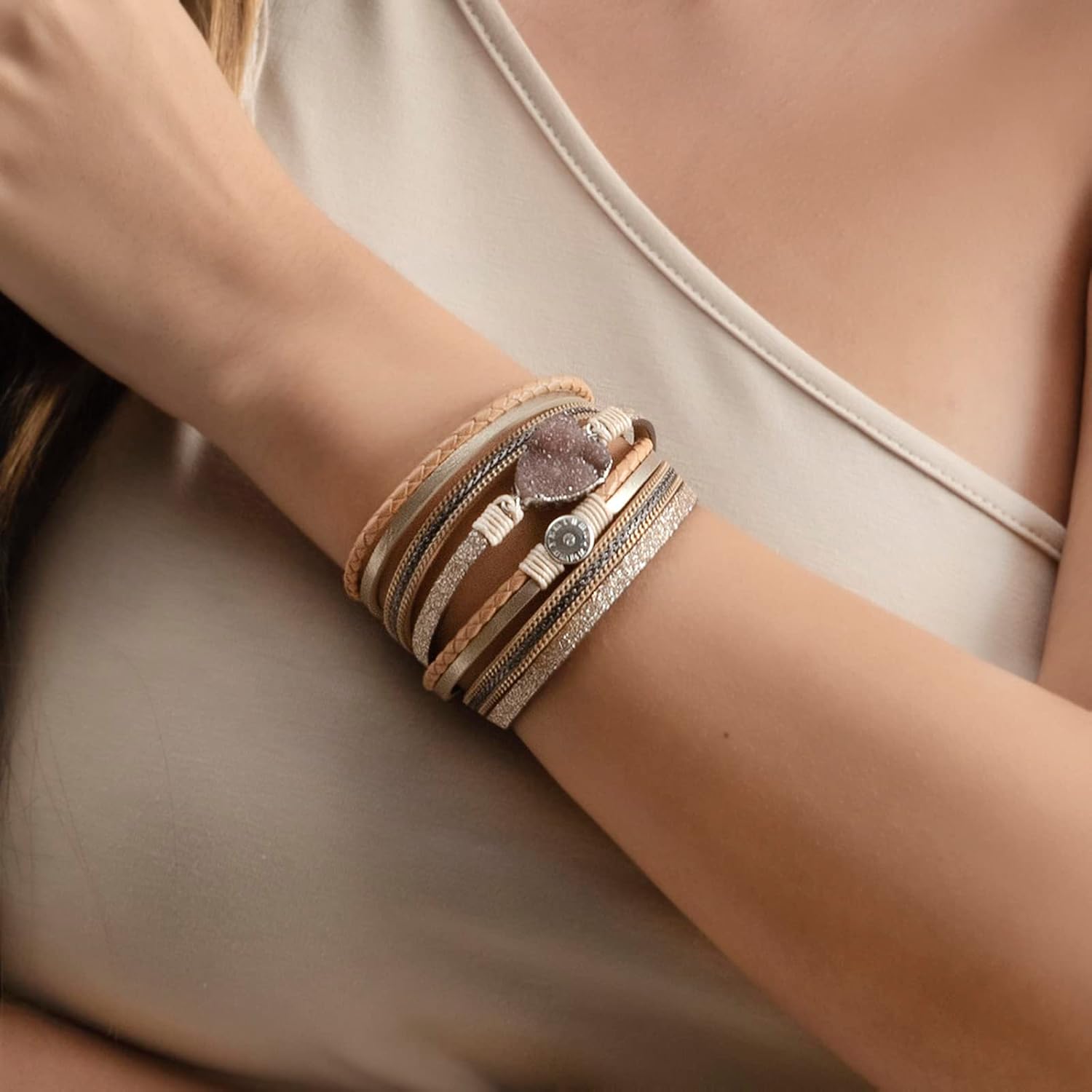 Artilady Leather Wrap Bracelets for Women - Pearl Bracelets Handmade Clasp Bangle Bracelet with Beads Jewelry Gift for Women and Mother