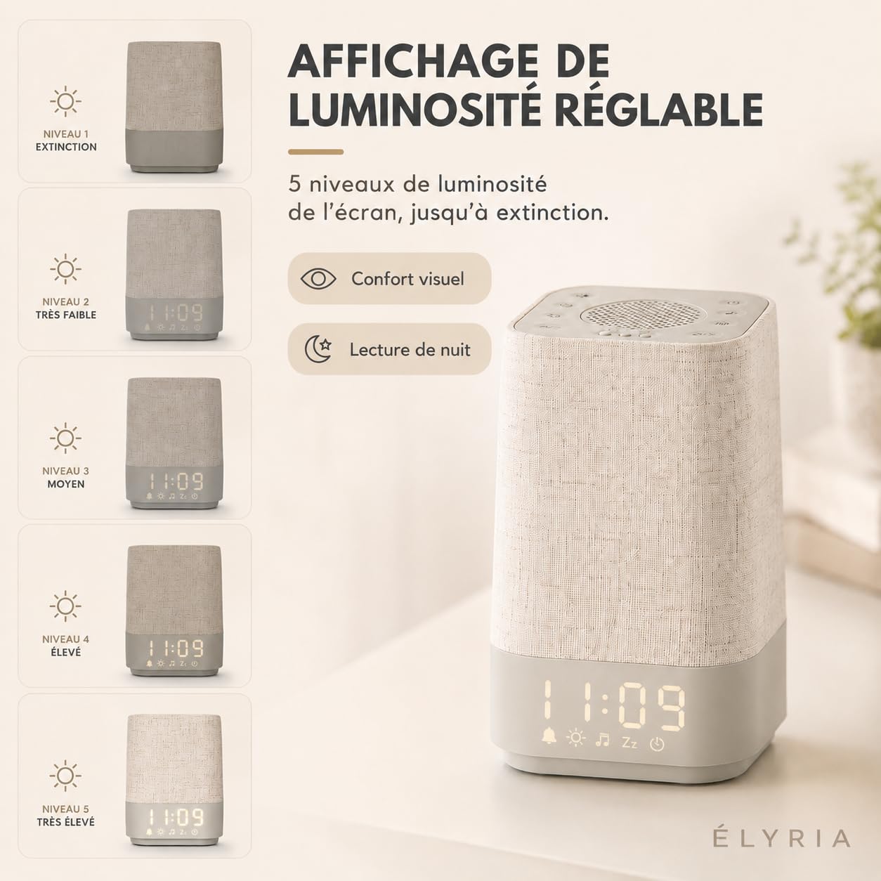 Réveil Lumineux Simulateur d'Aube, Réveil Lever de Soleil avec 30 Sons Relaxants, Lampe de Chevet LED, 13 Modes Veilleuse, Réveil Digital avec USB, Fonction Mémoire, Adaptateur Inclus