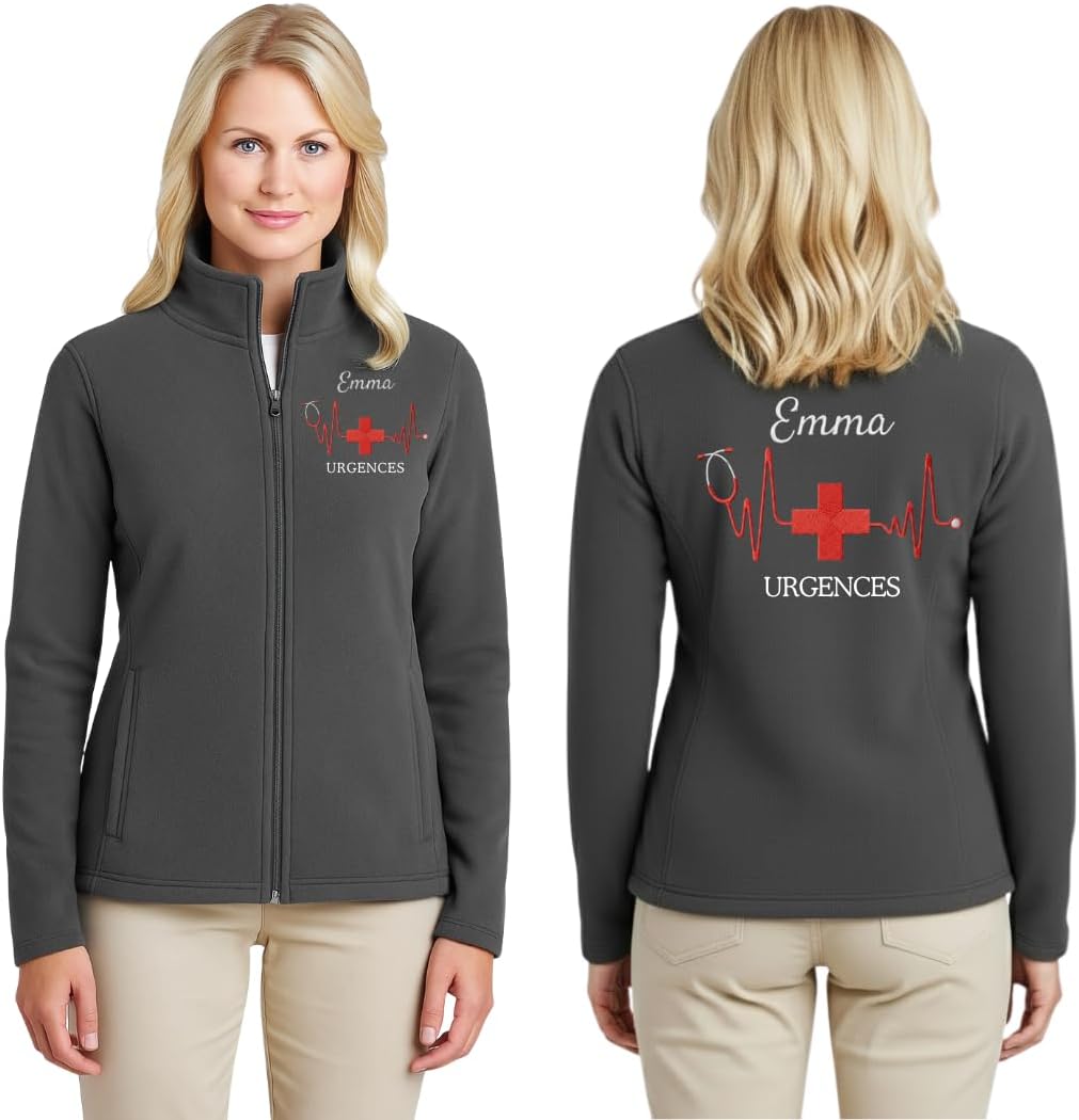 Custom Embroidered French Nurse Fleece Jacket, Personalized Medical Coat for Doctors and Nurses, Zip Up Warm Gift 11