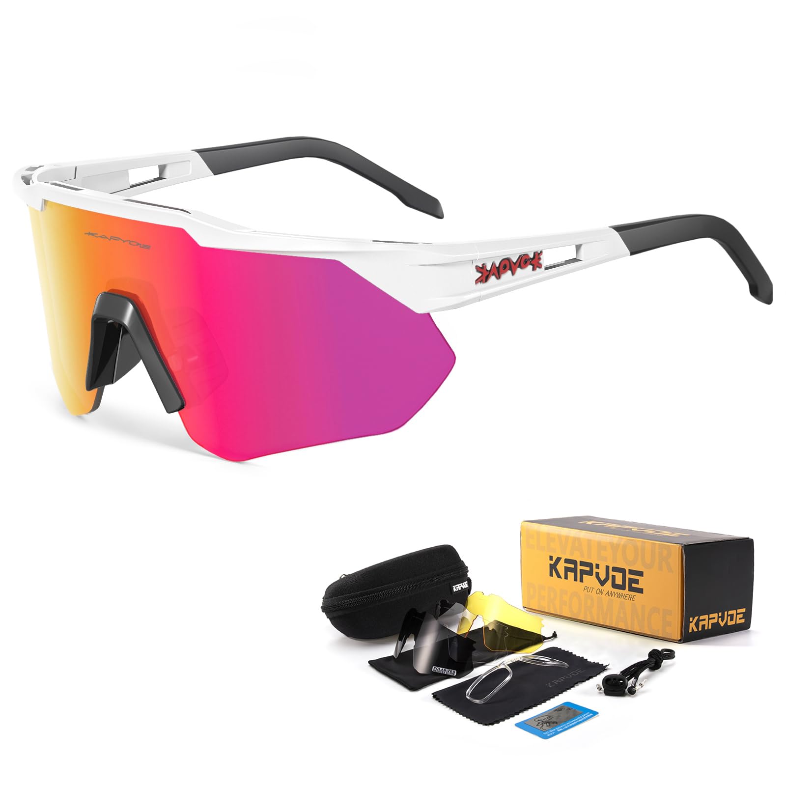 KAPVOE Gafas de Ciclismo Polarizadas Hombres Mujeres con 4 Lentes Intercambiables TR90 Gafas de Sol Deportivas Running MTB Bicicleta Accesorios