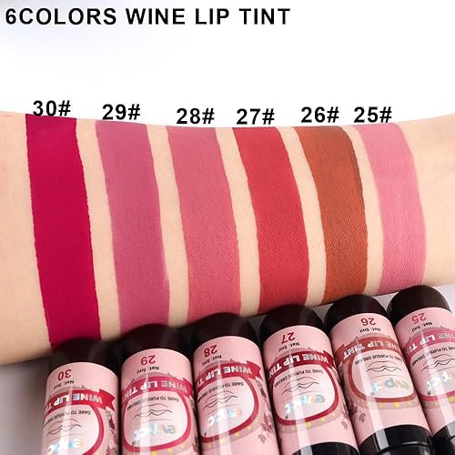Miniatura 6 de evpct Tinte de Labios Mancha de Vino Juego de 6 Colores de Larga Duración Impermeable, Rosa cálido neutro Marrón nude Arándano profundo Malva rosa
