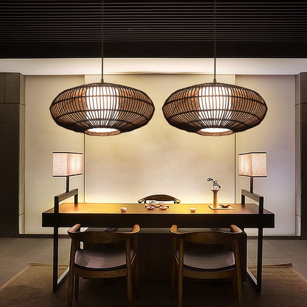Lámpara Colgante De Bambú Lámpara Colgante De Ratán Lámpara Boho, Muebles De Ratán, Lámpara Artesanal Decorativa Japonesa Casa De Campo, Luces Decorativas De Pantalla Bohemia