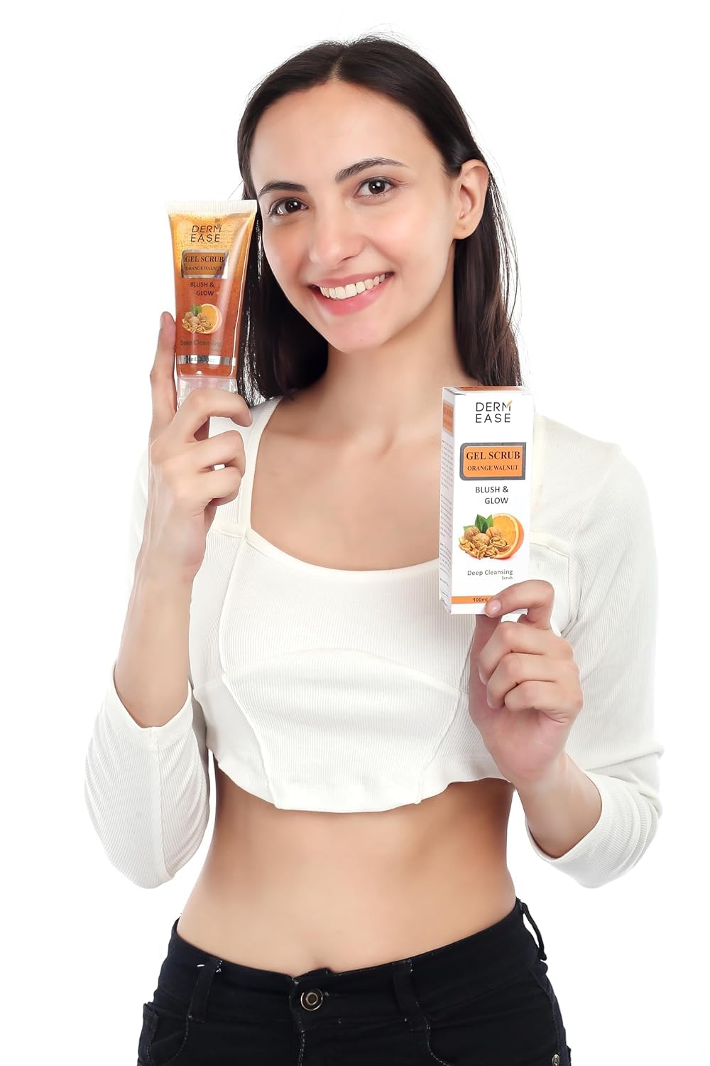 DERM EASE Face Gel Scrub Orange Walnut 100 ML | Exfoliating Orange Walnut Massage Gel for Women & Men | Gentle Face Scrub for Glowing Skin | Deep Cleansing & Nourishing Skincare Solution