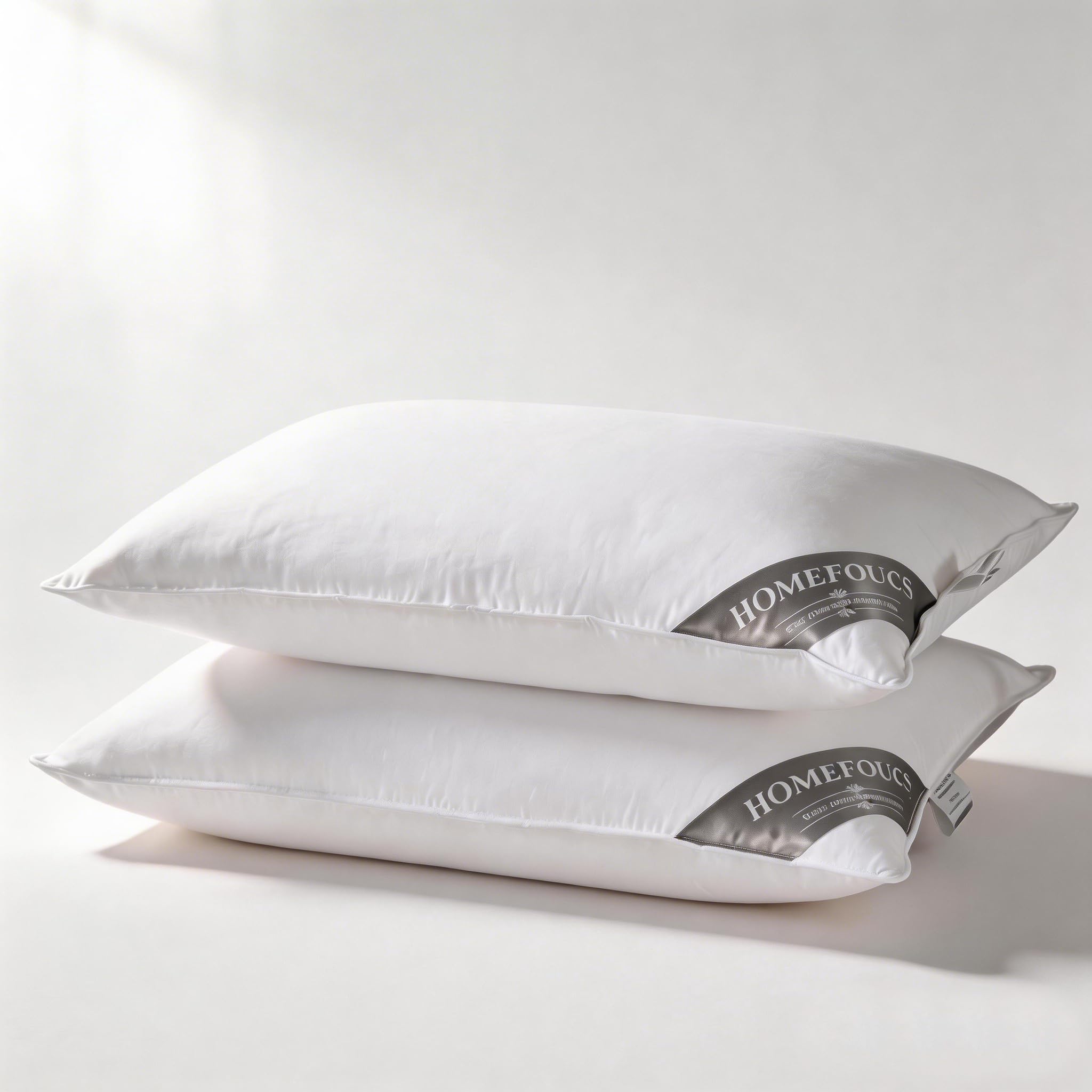 HOMEFOUCS Luxury Feather and Down Pillows, pack of 2 100% Cotton Shell, Soft Hotel Quality Pillows (30% Down)