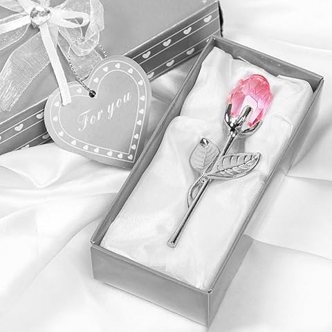 SMEKHOXO Crystal Rose - Eternal Love for Your Beloved, Wedding Favor Anniversary Birthday New Year for Mom Wife Sister Girlfriends Grandma (Silver Rod Pink Crystal) Cover