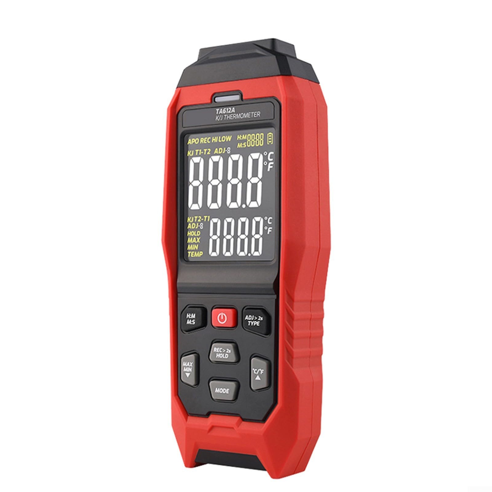Digitales Thermometer TA612A mit K/J-Thermoelement, Farbdisplay, -200 bis 1372 °C, Datenlogger für 9999 Werte, USB-Schnittstelle, Alarmfunktion, tragbar für Industrie und Labor