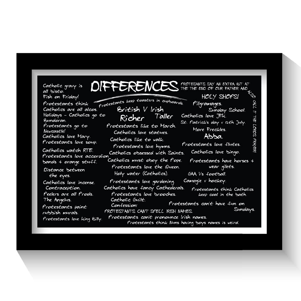 Quoteszy Girls Black Derry - Difference Between Protestants And Catholics Framed Art Print.