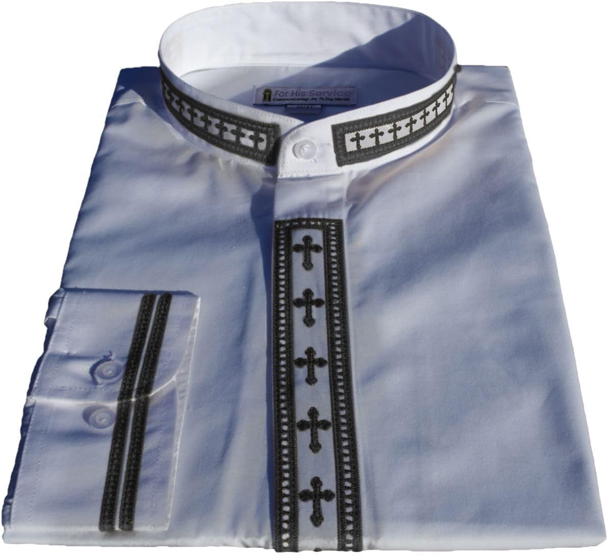 Clergy Shirt for Men with Embroidered Collar Long Sleeves