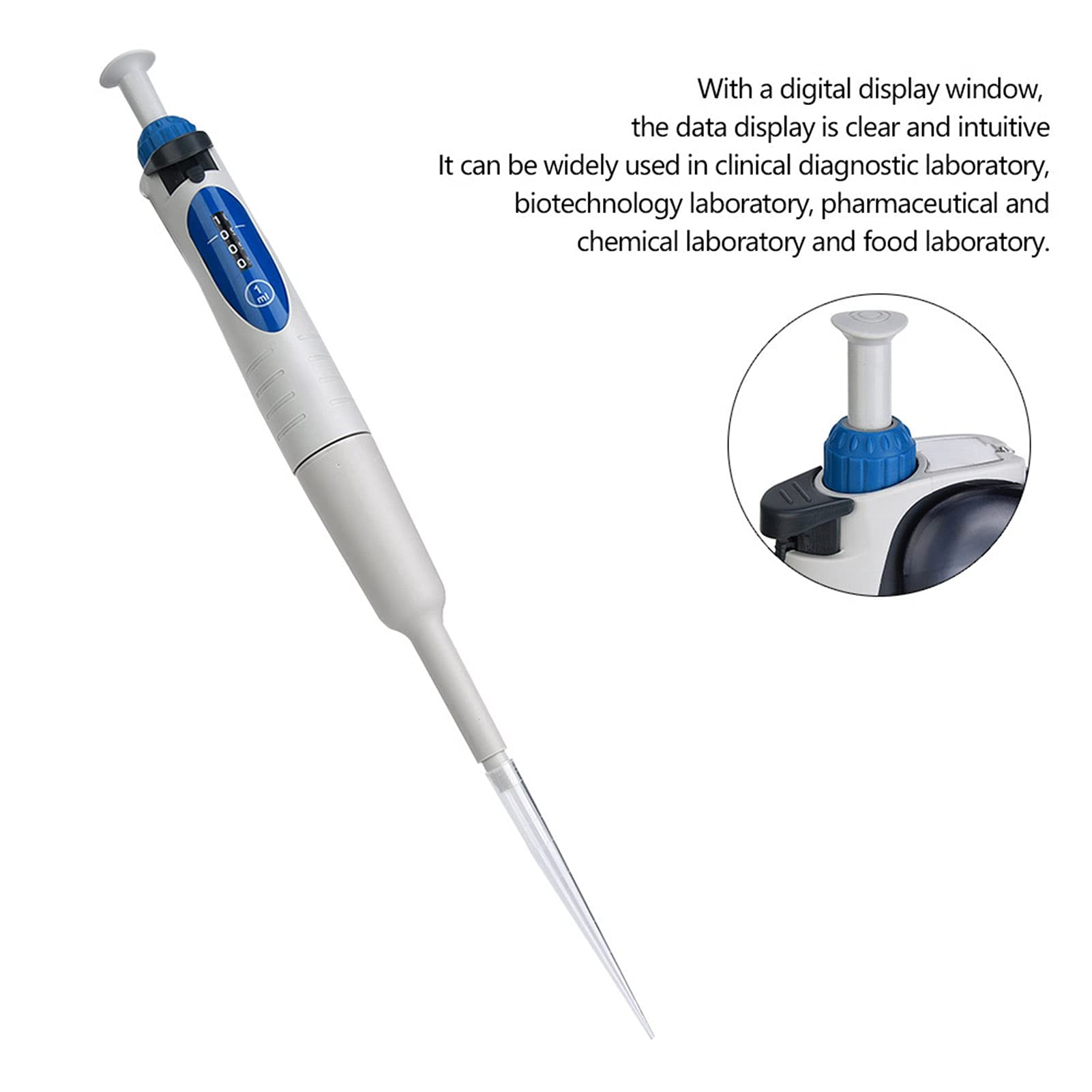 Pipette mit Volumenbereich von 100 bis 1000 Mikrolitern – manuell einstellbare Einkanal-Mikropipette A1000 für den Flüssigkeitstransfer im Labor – Digitalanzeige und