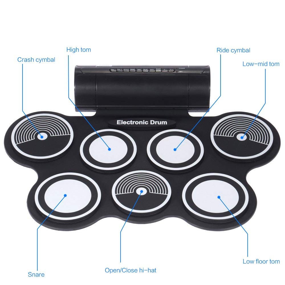 Batteria Elettronica Silicone Electronic Drum Pad Kit Portatile Digital USB Roll-up con Pedale da Pedale Drumstore Pieghevole Batteria Elettrica