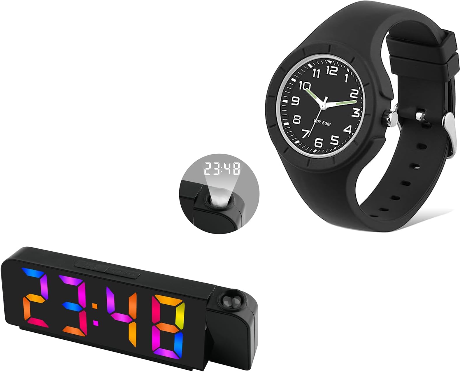 JuboosProjection Alarm Clock, LED Digital Display Alarm Clock Kids Analog Watch, Kids Waterproof Quartz Watch