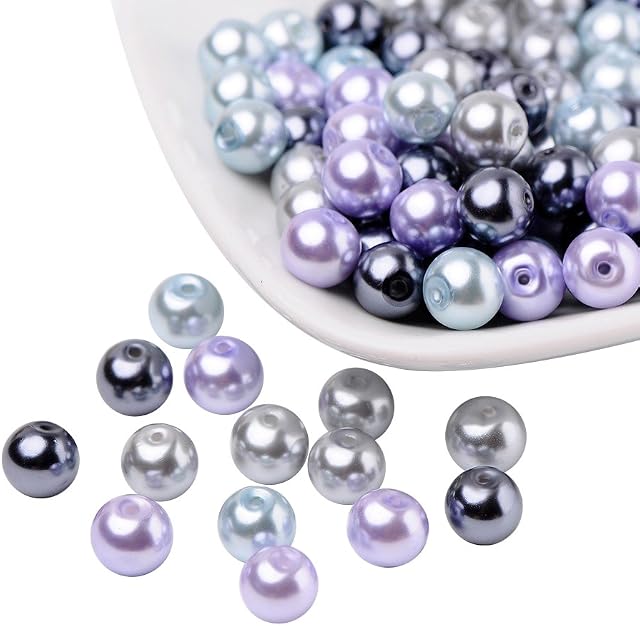 PandaHall 100pcs 8mm Silver-Grey Mix Pearlized Glass Pearl Beads Pearl Crafts Beads for Jewellery Making