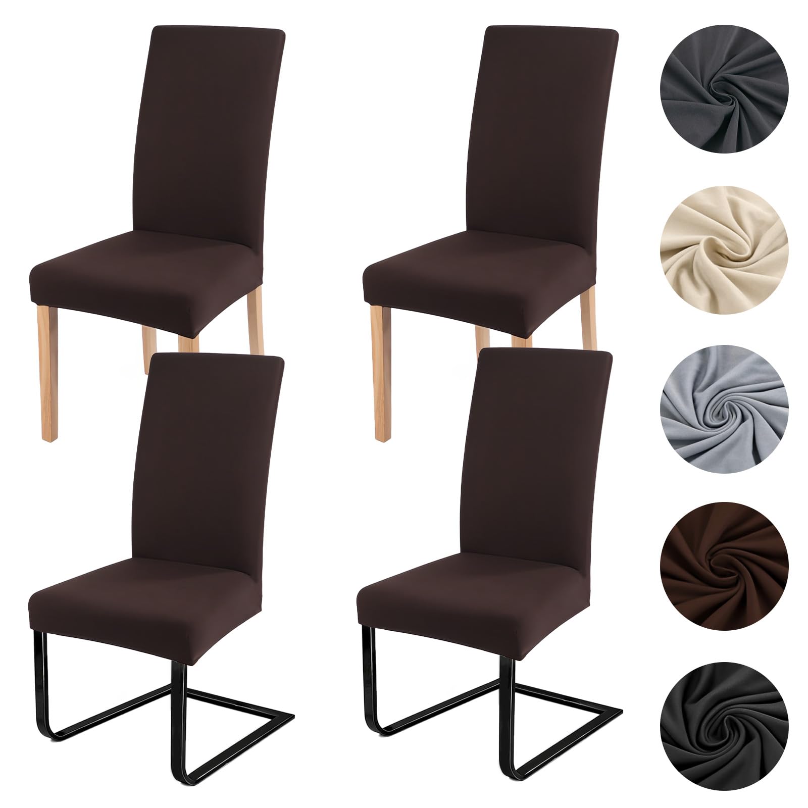 ZCLIKEU Stuhlhussen 4er Set Schwingstühle Universal Husse, Moderne Stretch Stuhlhussen Abnehmbarer Waschbarer Stühle für Haus, Küche, Hotel, Restaurant, Hochzeit Partys – Dunkelbraun