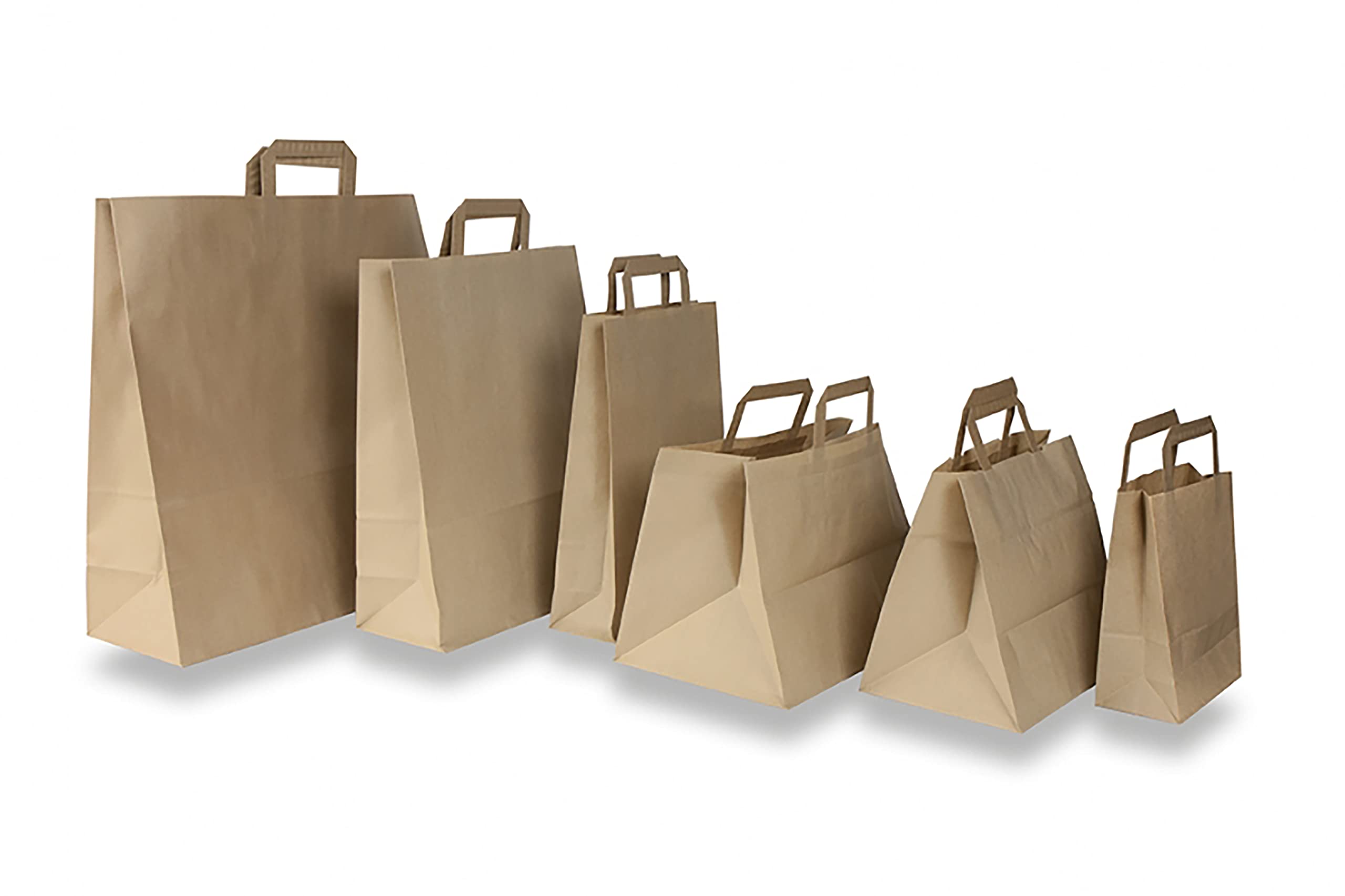 JeCo - Lot de 250 Sacs Cabas en Papier Kraft Brun avec poignée Plate 18 x 8 x 22 cm 3 litres résistant Papier 80g/m² Sac Marron Havane Vente à emporter Emballage Commerce Sac Cadeau