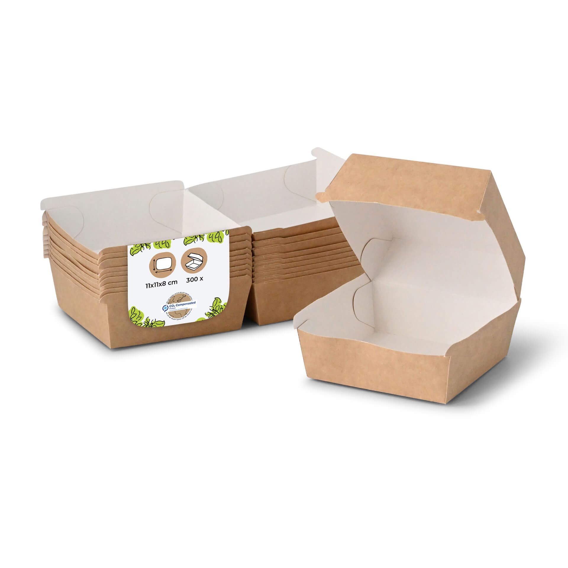 BIOZOYG Take Away Burger Box 300 pezzi I Scatole per hamburger con coperchio incernierato in cartone di fibra fresca I Imballaggio resistente ai grassi marrone-bianco 11,5 x 10,5 x 8 cm I Riciclabile