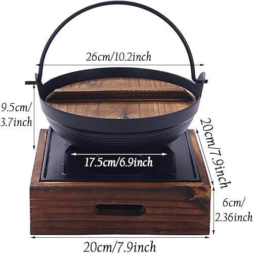 Miniatura 5 de Olla caliente de hierro fundido de estilo japonés Shabu Shabu Sukiyaki Nabe con tapa de madera y estufa de cocina, utensilios de cocina