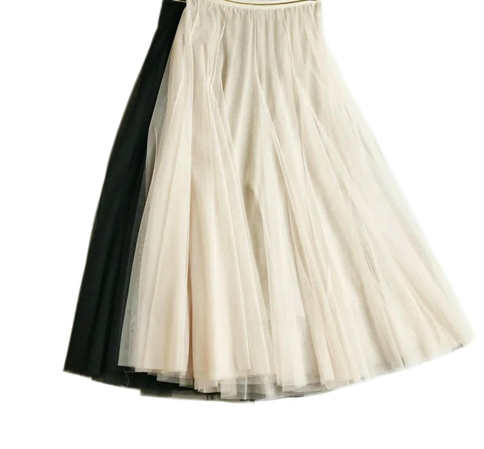 Gonna Estiva Gonna A Rete da Donna Estiva Tinta Unita A-Line-Albicocca-Taglia Unica （Vita 60-75 cm, Lunghezza Gonna 82 cm）