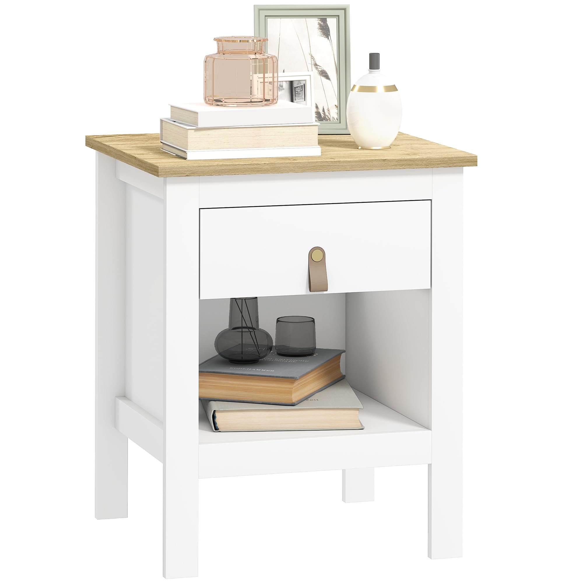 HOMCOM Mesita de Noche Moderna con Cajón para Salón 45x40x55 cm Blanco