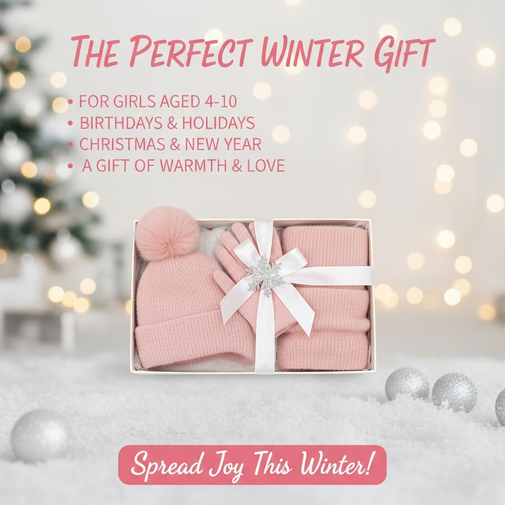 FENELY 3Pcs Kids Winter Beanie Hat Scarf Gloves Set for 4-10 Years Girls Boys Toddler Neck Warmer - Image 9