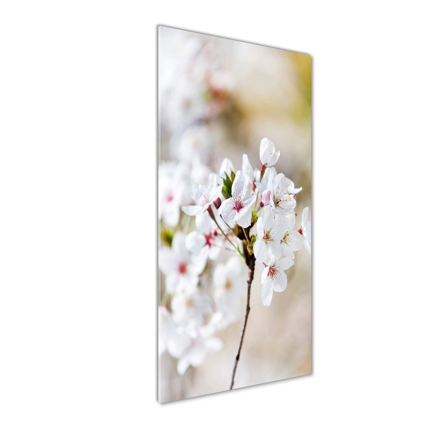 Tableau fleurs de cerisier blanc en verre trempé Tulup 50x125cm pour salon