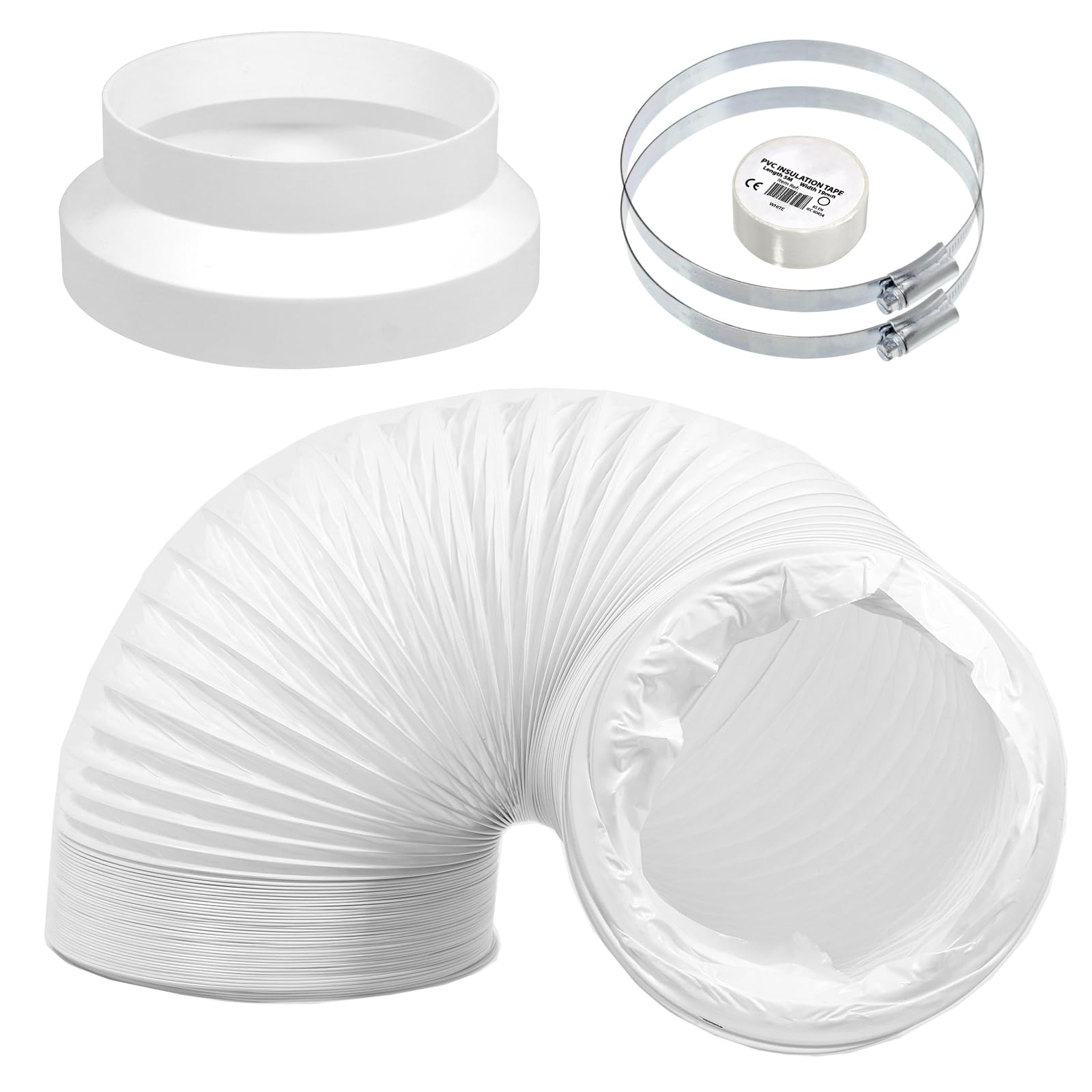 SPARES2GO Universal 5" 127mm AC Vent Duct 3m Hose Extension Kit for Air Conditioning Con Reducer 152mm to 125mm