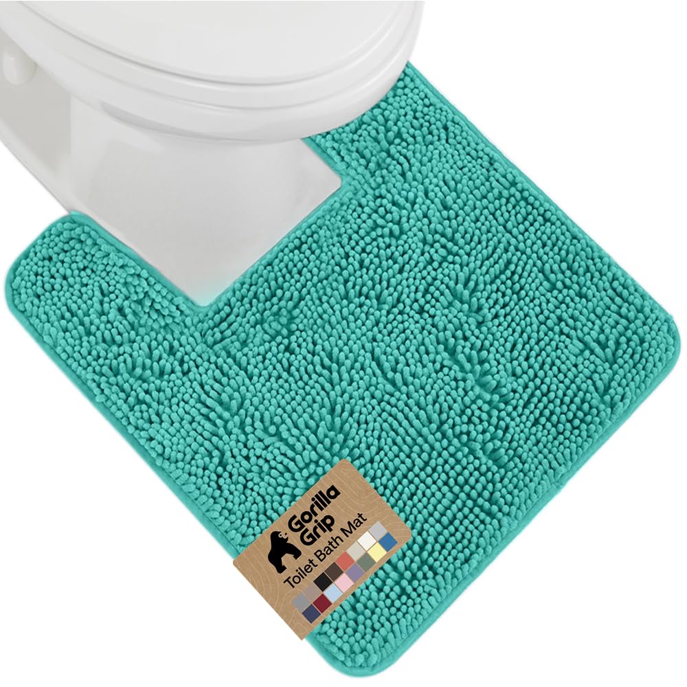 Gorilla Grip Original Shaggy Chenille Square U-Shape Contoured Mat for Base of Toilet, 22.5x19.5 Size, Machine Wash and Dry, Soft Plush Absorbent Contour Carpet Mats for Bathroom Toilets (Turquoise) โ image 1