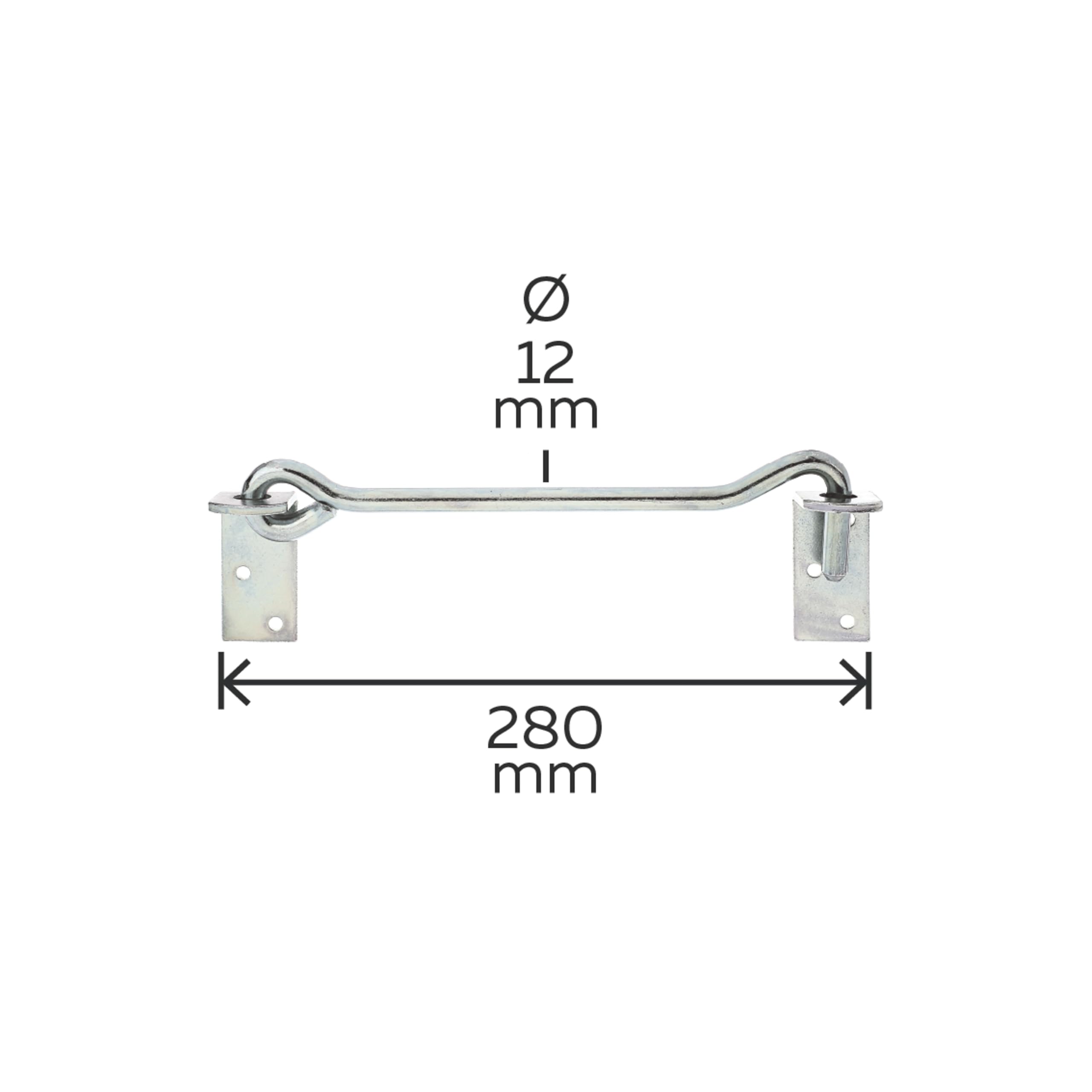Alberts 843335 Crochet contrevent | avec platines d'angle ou œillets sur les platines | électro-galvanisé, passivé à couche épaisse | longueur 280 mm | crochet Ø 12 mm | kit de 10
