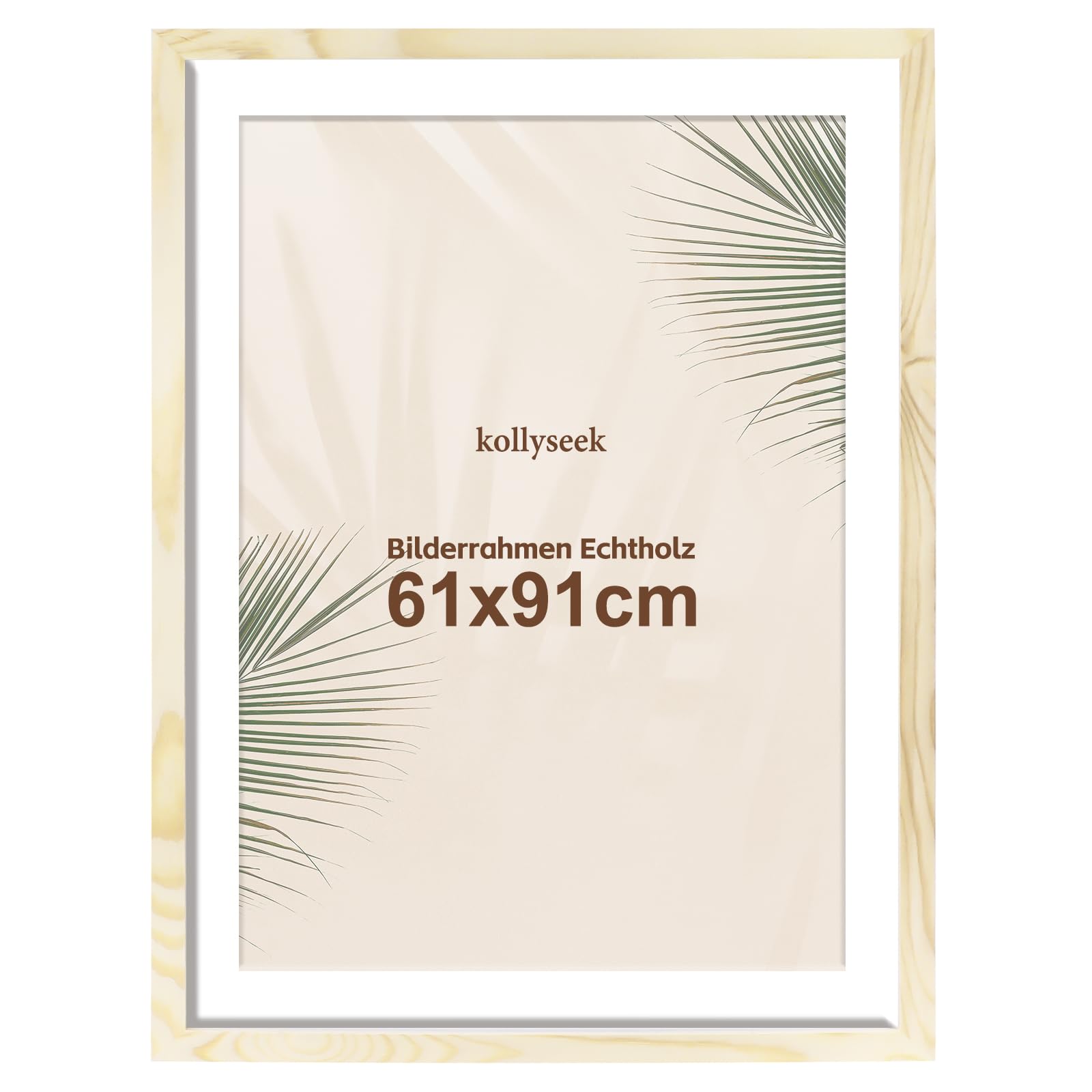 kollyseek Bilderrahmen 61x91.5cm Echtholz mit Passepartout Holz Rahmen mit Acrylglas Kieferholz Fotorahmen mit Bruchsicherem Acrylglas platten bilderrahmen Wood zimmer deko
