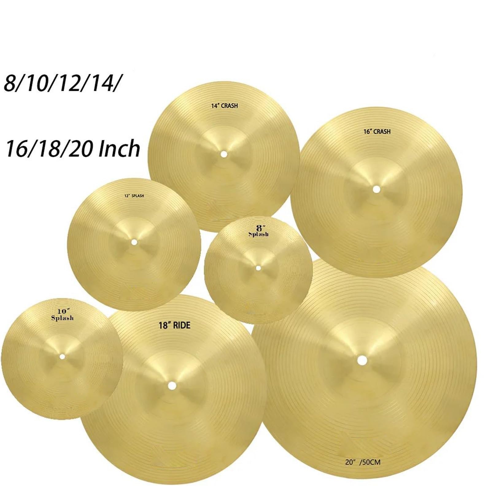 Platillos Platillo Profesional De Aleación Latón Charles Para Bateristas Principiantes 8 10 12 14 16 18 Y 20 Pulgadas(8 Inch)
